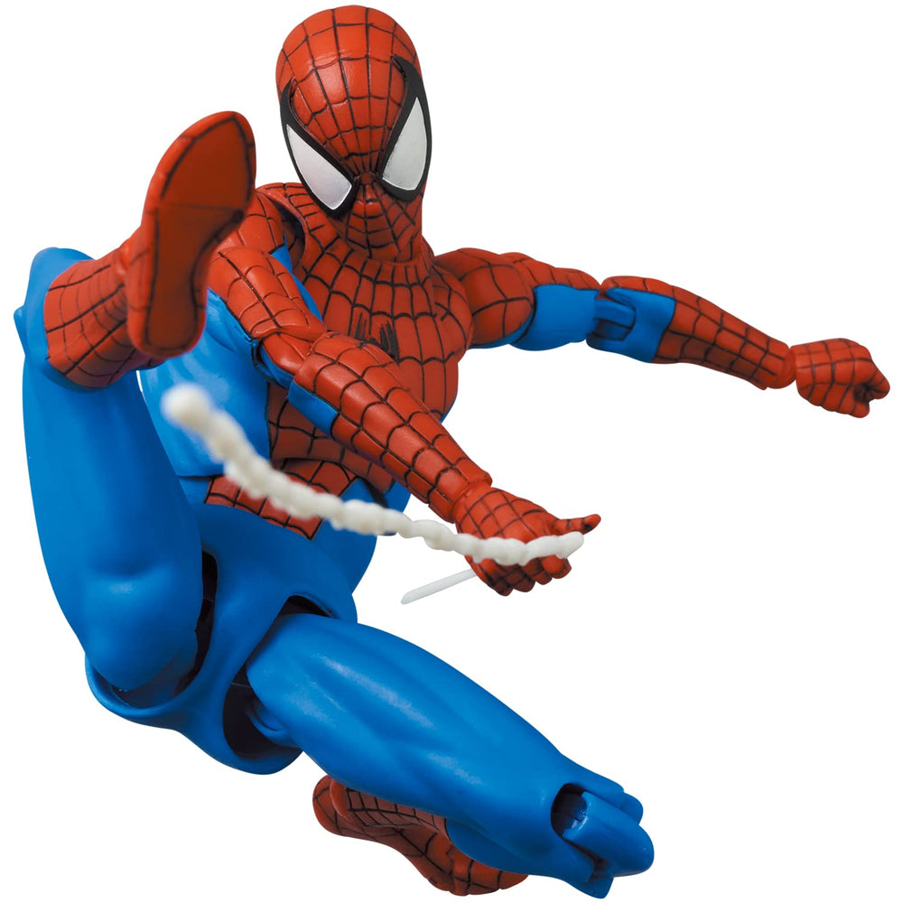 Pre-painted finish on MEDICOM TOY MAFEX Spider-Man for vibrant color fidelity.