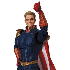 Medicom Toy MAFEX Homelander textured costume enhances realism on shelf