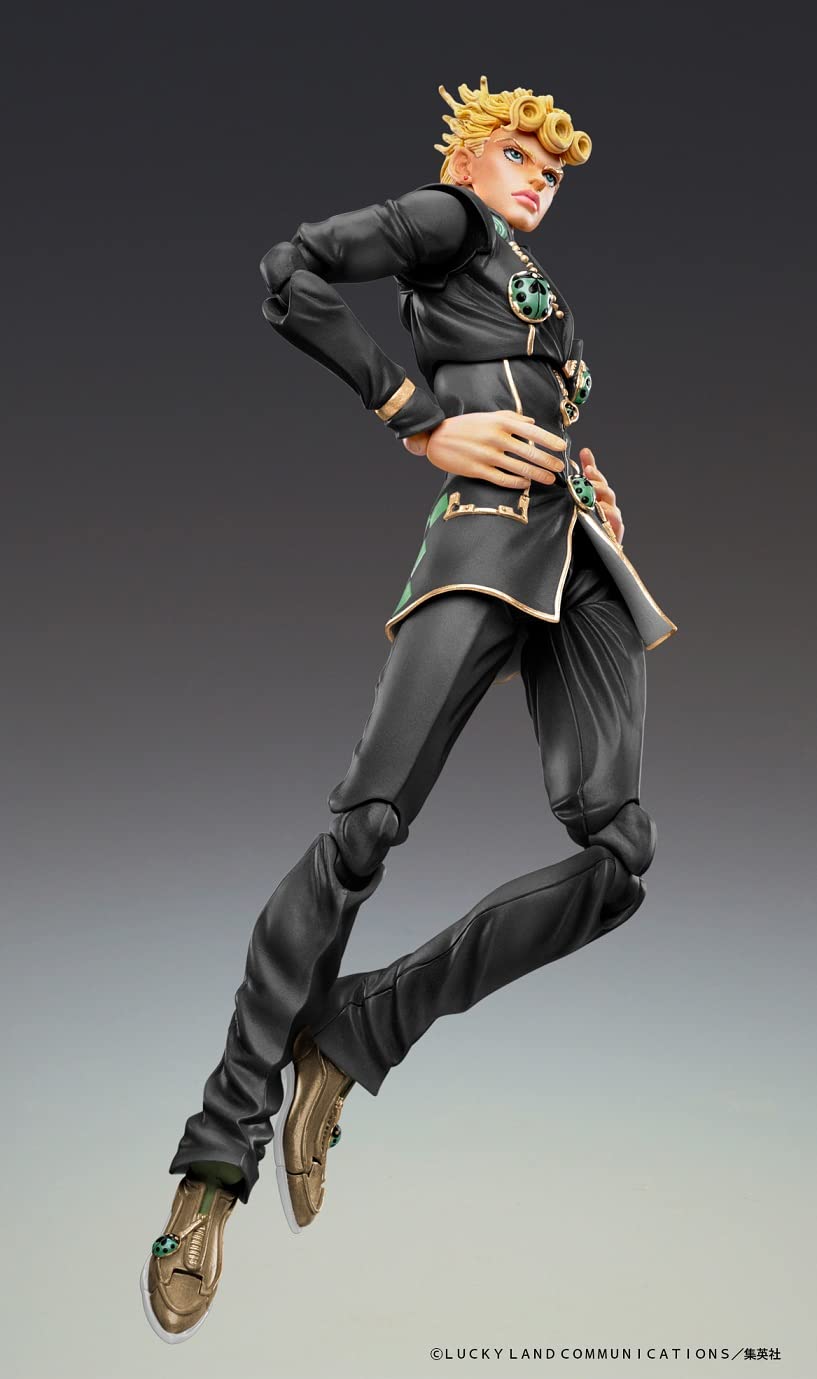 Medicos Giorno Giovanna Ver Black figurine pose showcasing dynamic artistry for fans.