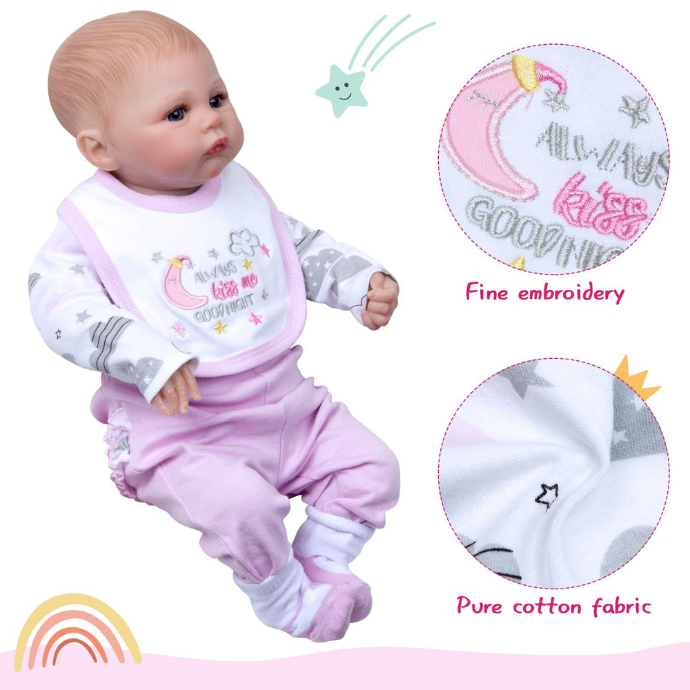 Medylove star and moon bib adds cute detail to outfits for reborn dolls.