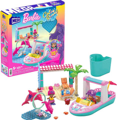 MEGA Barbie Color Reveal boat and two micro-dolls for imaginative play