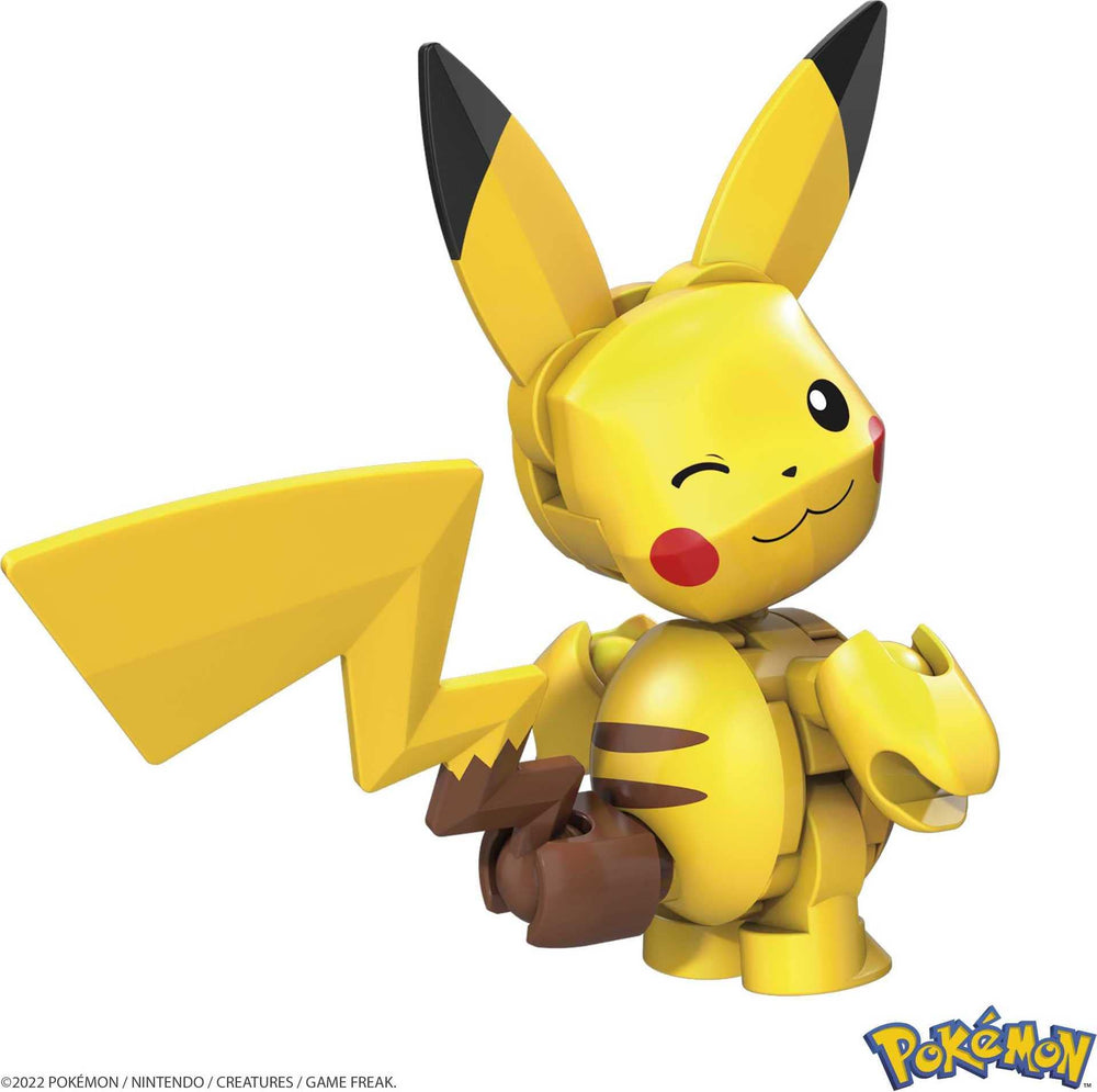 Mega Brands Pikachu and Poké Ball display showing poseability
