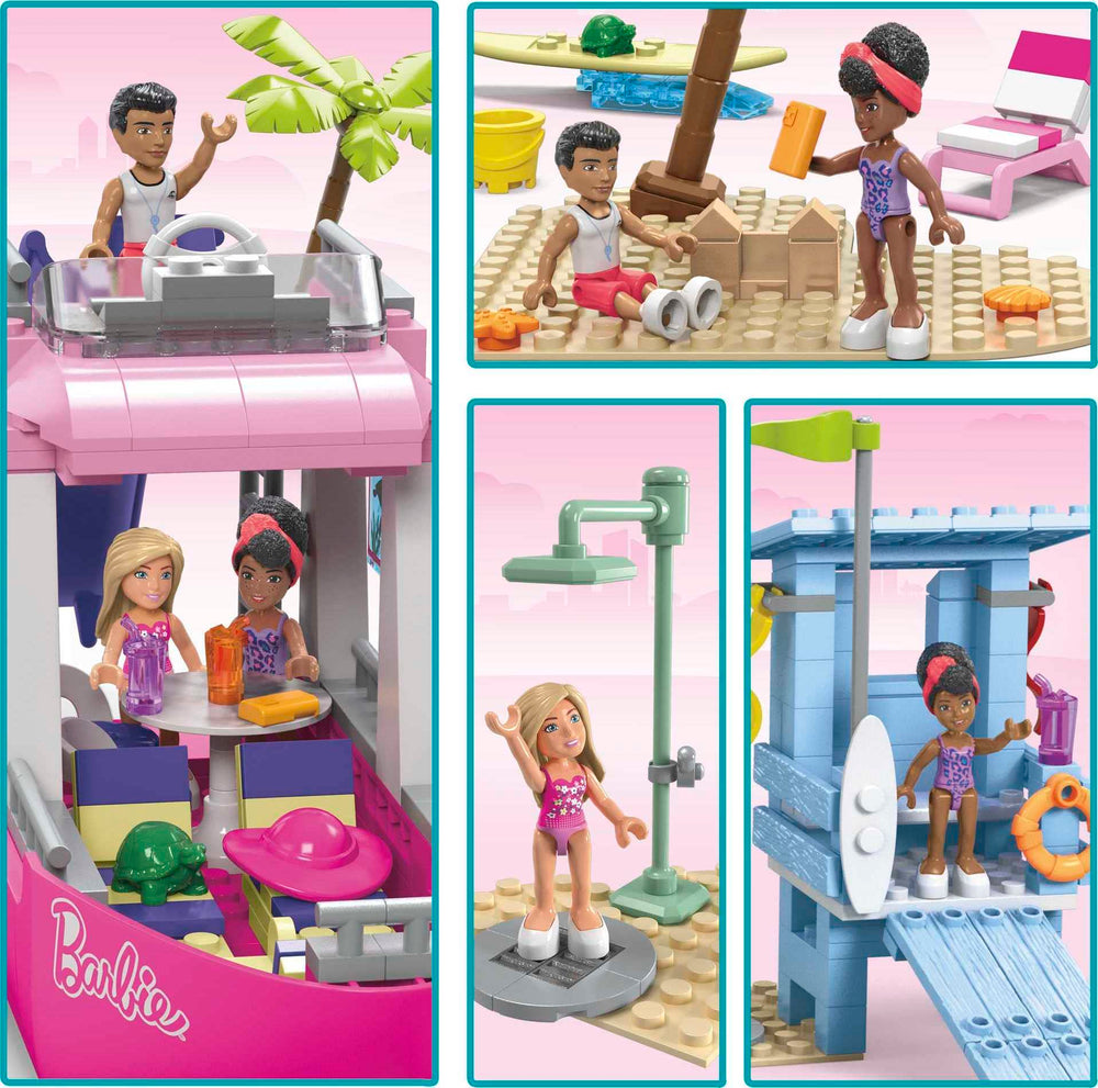 Mega Brands Barbie Dream Boat slide and sundeck inviting hands-on play and outdoor pretend adventures.