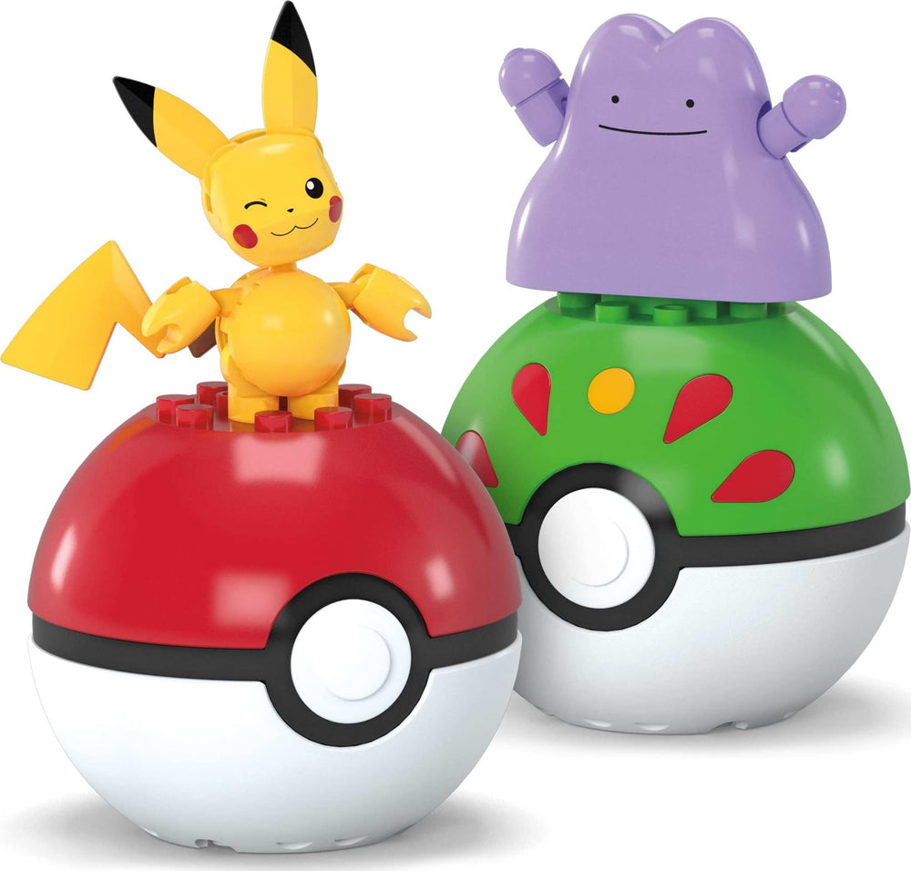 Pikachu and Ditto buildable figures with compatible pieces for expansion