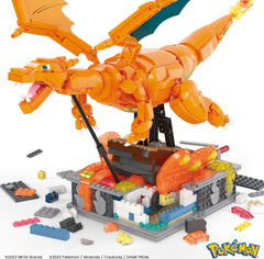 Mega Brands Charizard interchangeable name plates for multilingual display.