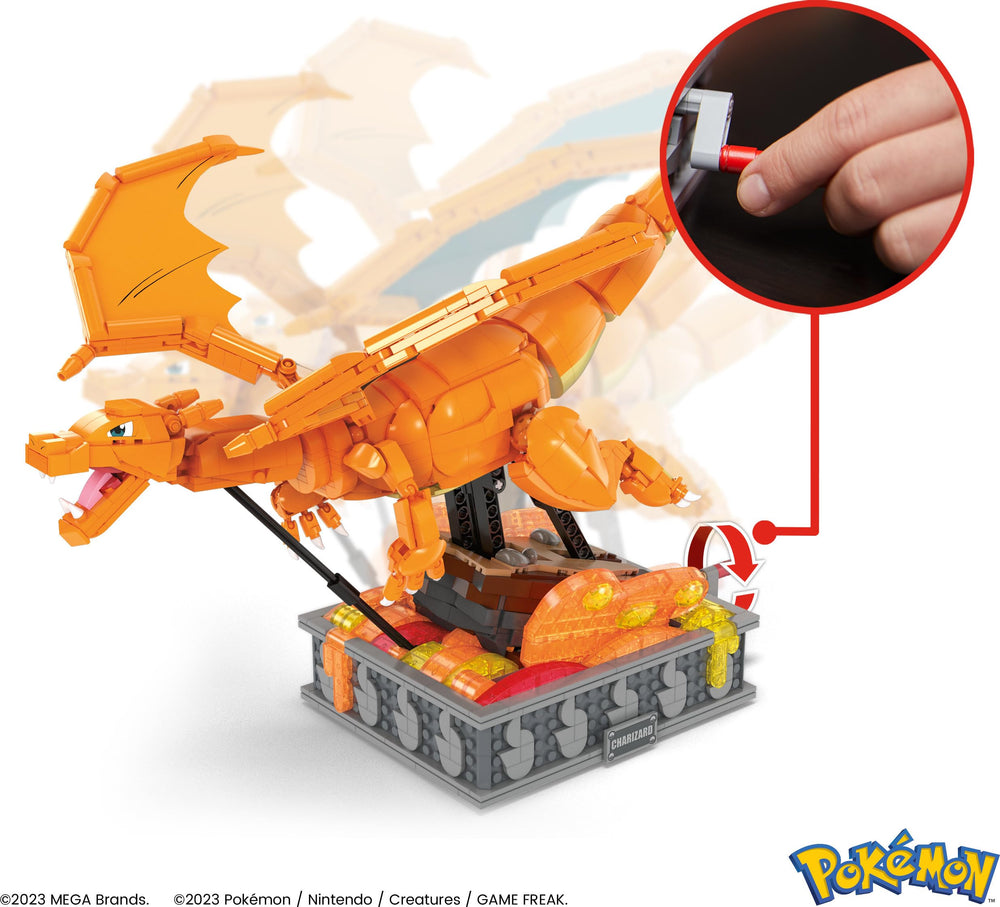 Mega Brands Charizard poseable limbs enable varied display poses.