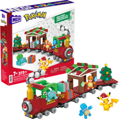 Mega Brands Mega Pokémon holiday train full setup, colorful and inviting for kids' play sessions.