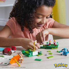 Buildable food stand enhances imaginative play for Eevee and Riolu