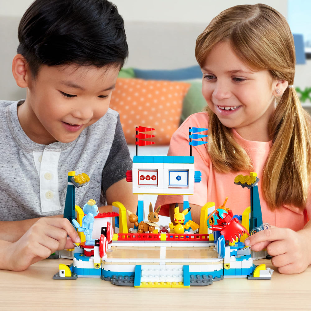 Mega Brands Mega Pokémon Training Stadium launchers enable dynamic battles with precise action