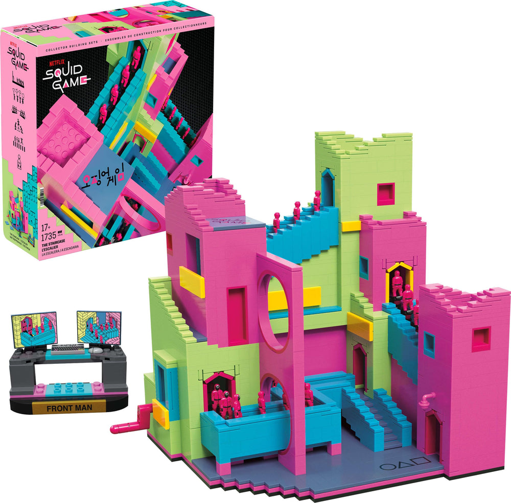 Mega Brands MEGA Squid Game staircase assembly for a vivid display piece.