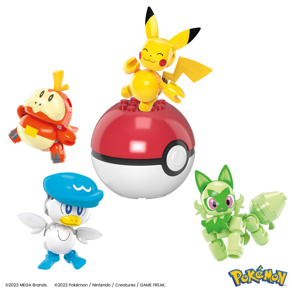 Mega Brands Paldea Sprigatito figure in dynamic stance for imaginative adventures.