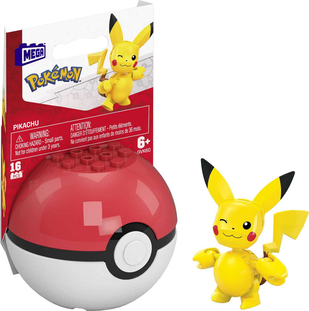 Mega Brands Pikachu figure on display stand for imaginative play