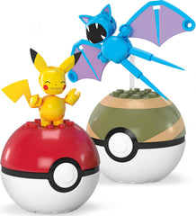 Open Poké Balls reveal two buildable Pokémon figures from Mega Brands