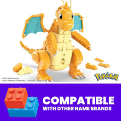 Mega Brands Dragonite poseable figure fits with MEGA Pokémon world construction.