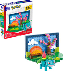 Mega Brands Pokémon park scene assembly shows a playful build area for imaginative play