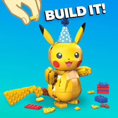 Pikachu wearing a party hat beside a cake accessory for festive scenes.