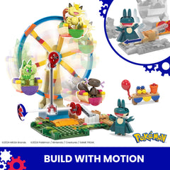 Mega Pokemon Meowth figure on ride invites playful scenarios.