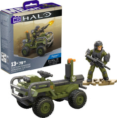 Mega Bloks Halo Mongoose ATV with rolling wheels enables dynamic play.
