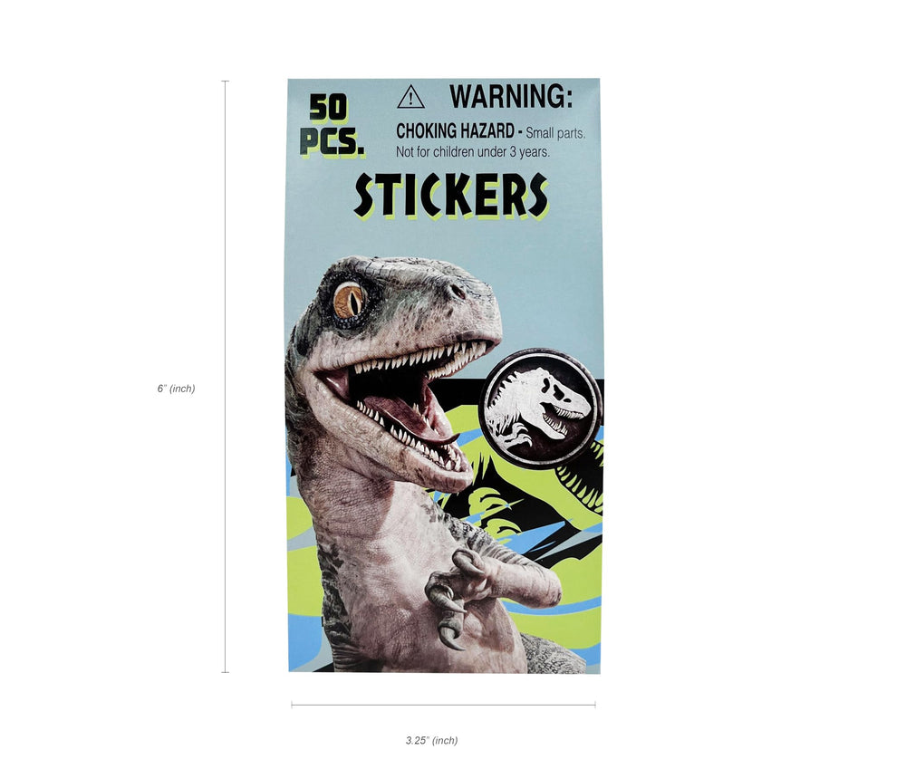 Megatoys Jurassic World 50-piece sticker pack for decorating notebooks and crafts.