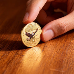 MEGLORT 250th Anniversary Coin ready-to-display in a clear showcase.