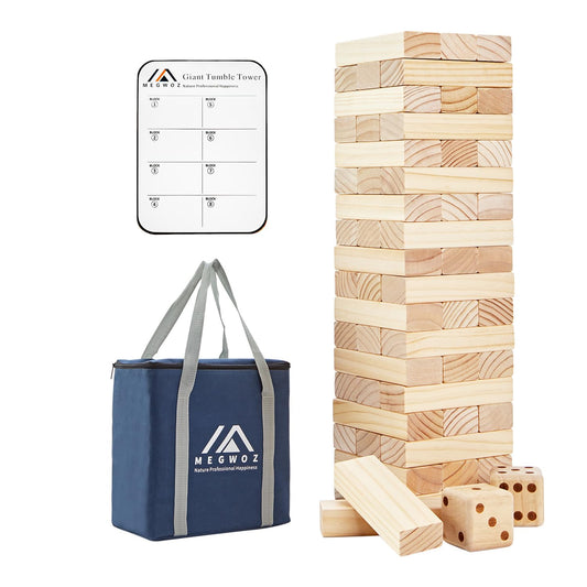 Megwoz giant tumble tower with 57 pieces for family fun and skill building