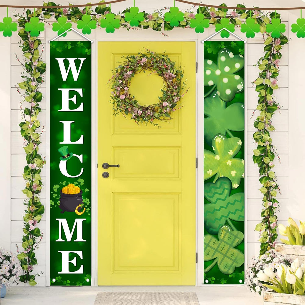 MEHOFOND welcome sign banner for St. Patrick's Day porch enhances festive curb appeal.