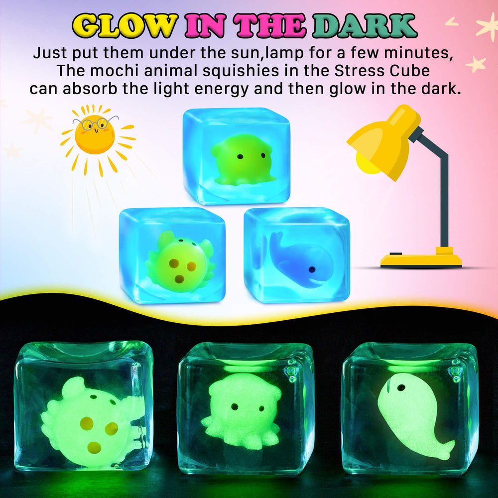 Meijoy Squishy Stress Cube features mochi animal squishies inside for playful sensory exploration