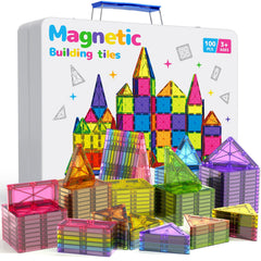 MEIQ 100-piece magnetic tiles set with case for organized creative play