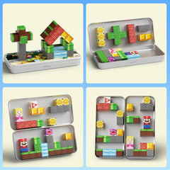 MEIQ mini magnetic blocks building base on the tin box supports easy construction.