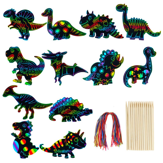 MEIVINES Dinosaur Scratch Bookmarks reveal rainbow colors for creative learning.