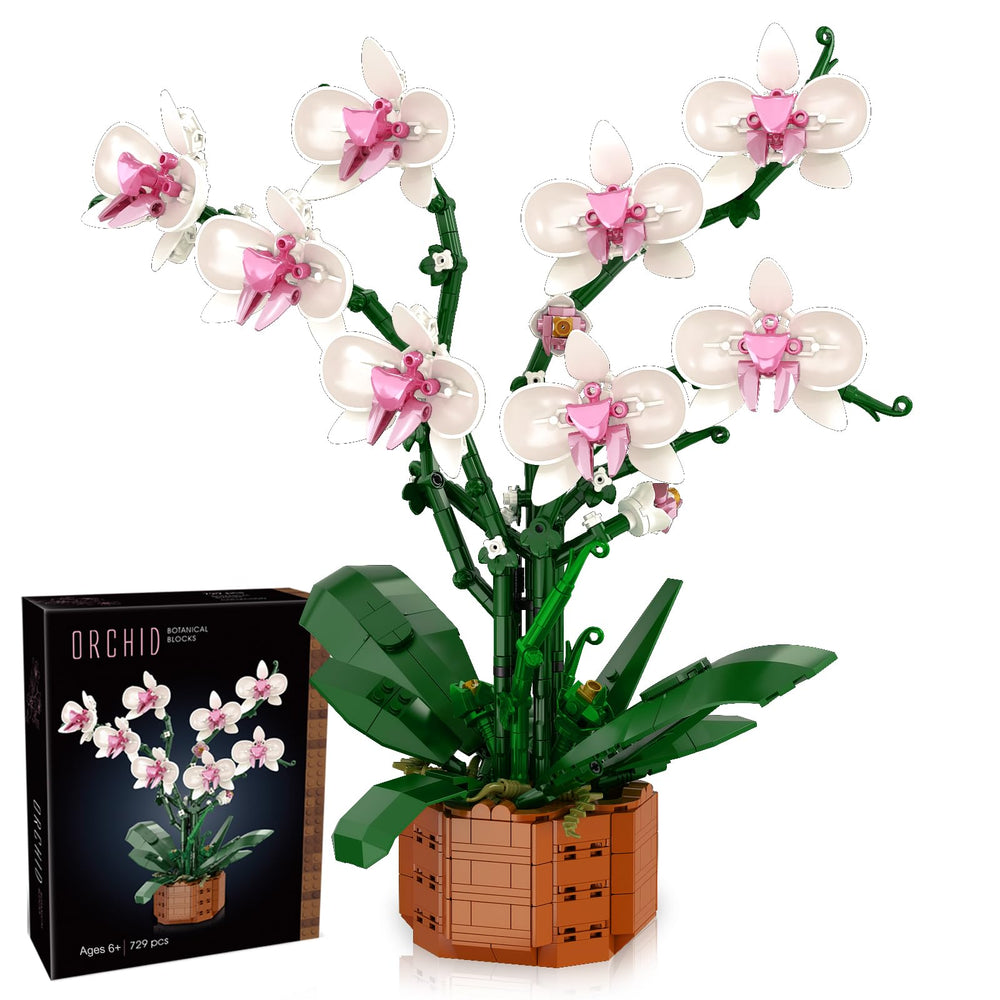 MELAKIY orchid building blocks front view, a lifelike decorative centerpiece.