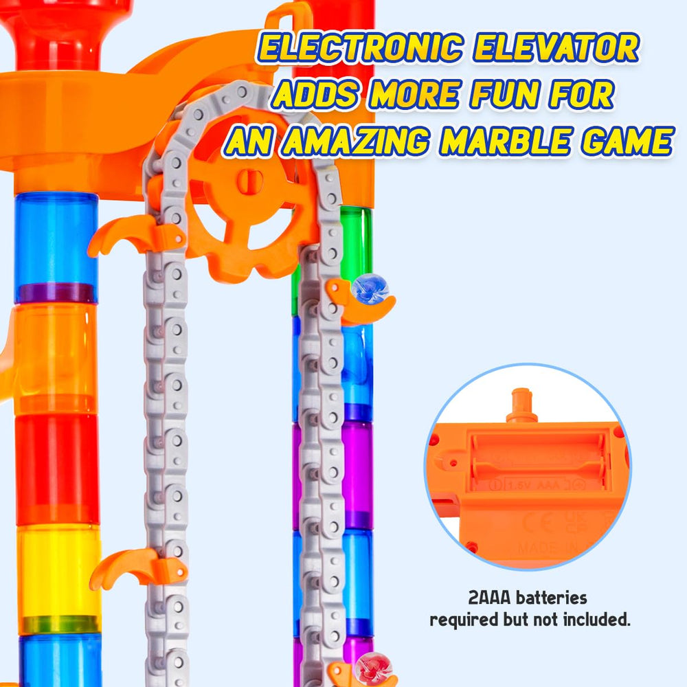 Meland marble race feature showing moving marbles on the track.