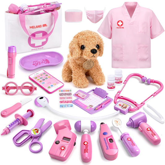 Meland Toy Doctor Kit with dog toy supports imaginative play and nurturing role-play.