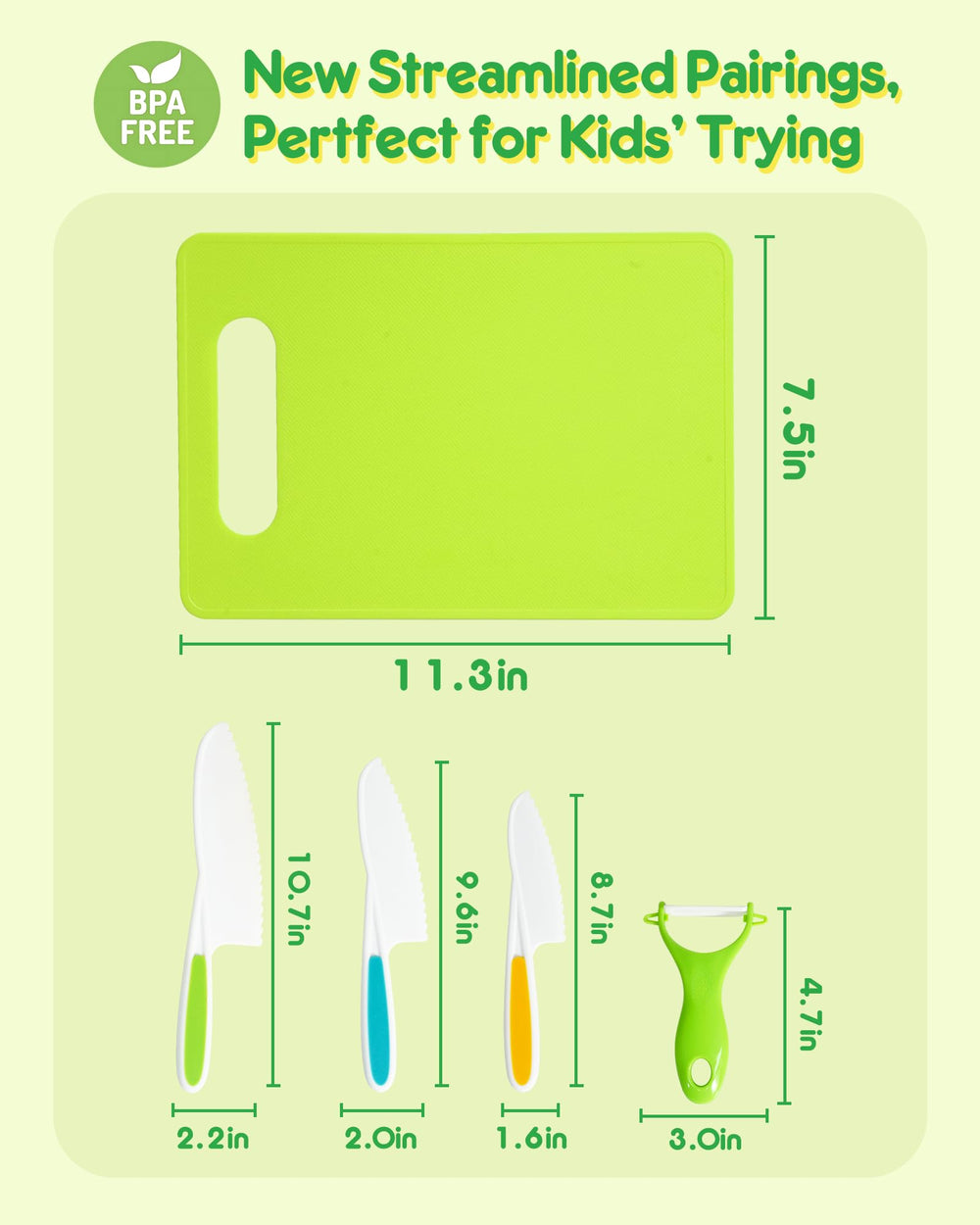 Melican kids knife set with cutting board for compact, kid-friendly prep