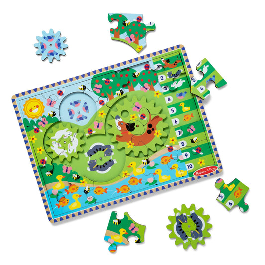 Melissa & Doug Animal Chase Gear Puzzle front view with spinning gears for toddler play