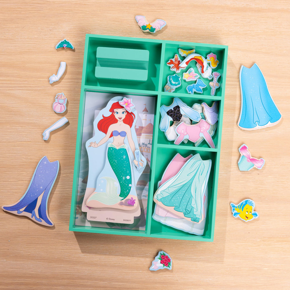 Doll stand with outfits arranged for easy access