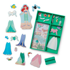 Ariel doll and stand stored in a sturdy wooden tray for organized play