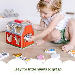 Melissa & Doug built-in handle makes the Take-Along Barn easy to carry anywhere