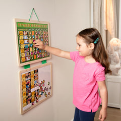 Melissa & Doug magnets—behaviors and rewards—to reinforce routines.