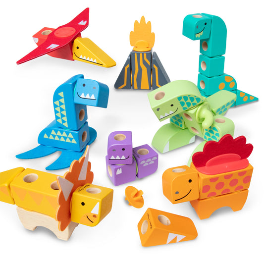 Melissa and Doug Blockables dinosaur snaps for developing fine motor skills during play.