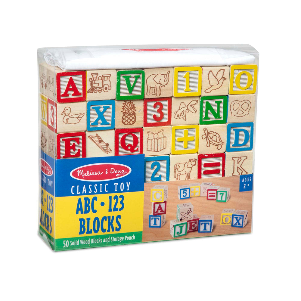 Creative structures built with Melissa & Doug blocks.