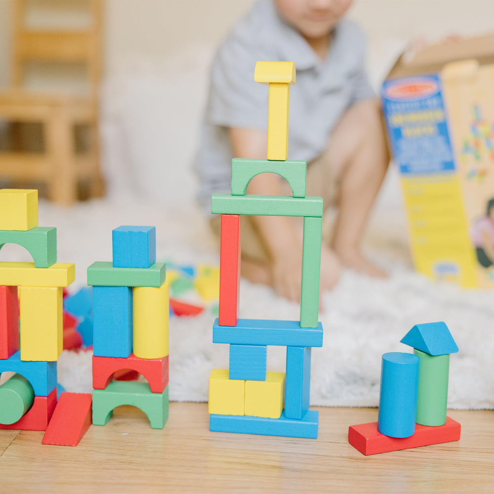 Melissa & Doug blocks support early math concepts through sorting and comparing.