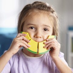 Melissa & Doug Cutting Fruit Set sliceable fruit pieces for realistic crunch during pretend meals.