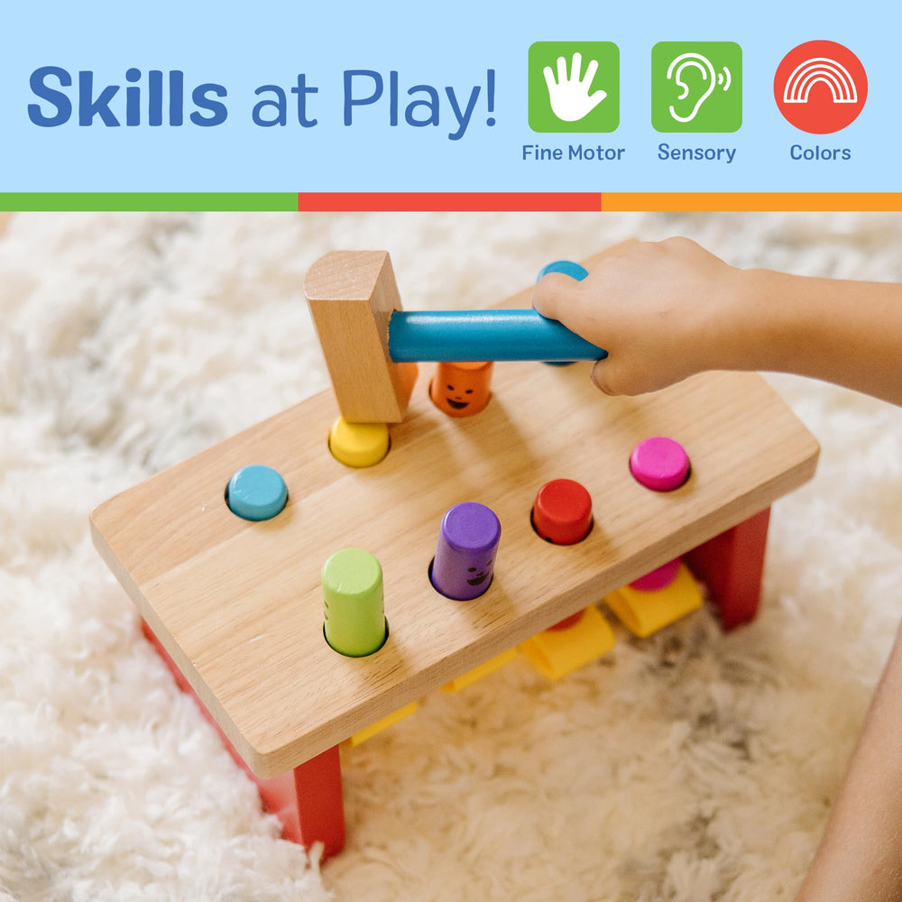 Melissa & Doug Deluxe Pounding Bench showcases durable wood construction for long-lasting use
