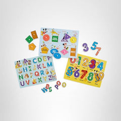 Melissa & Doug Disney peg puzzles wooden construction: durable, kid-friendly design for ongoing play.