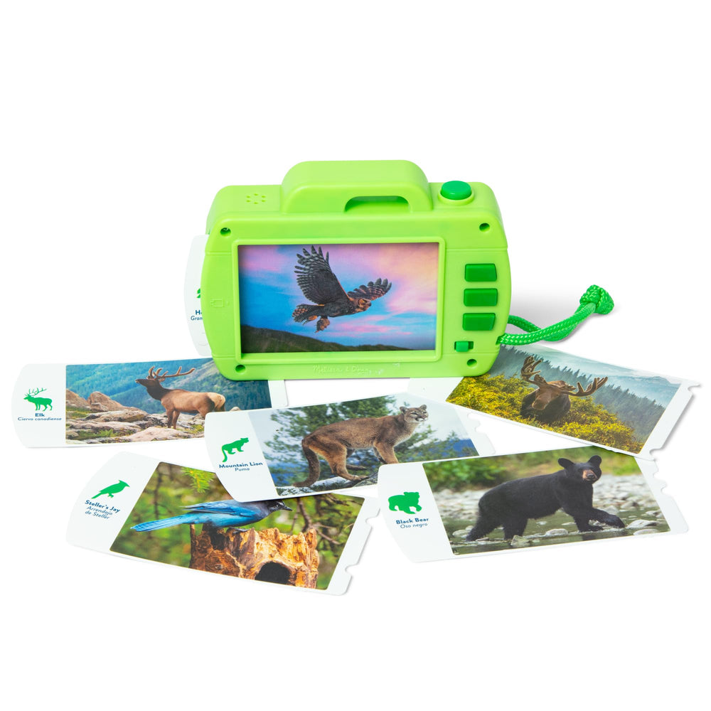 Melissa & Doug bilingual facts in English and Spanish support language exposure.