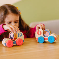 Melissa & Doug GO Tots disks showing characters for stacking and color-recognition practice.