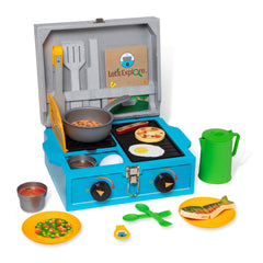 Melissa & Doug Let’s Explore camp stove knobs turning for interactive pretend cooking