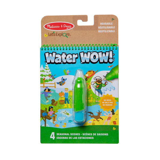 Melissa & Doug Water Wow Seasons cover with pen stores for easy on-the-go coloring.