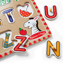 Letters align on the wooden board for hands-on matching.